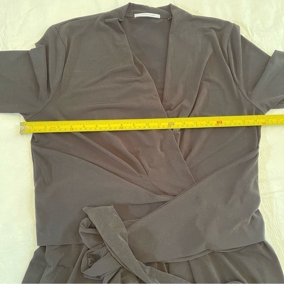 Tahari Black V-Neck Short Sleeve Waist Tie Faux Wrap Dress LBD Large - Picture 13 of 16